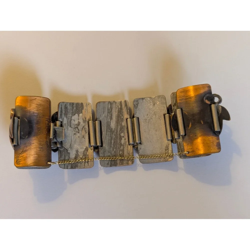 Frank Rebajes Signed Copper Leaf Panel Cuff Bracelet Statement